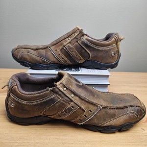 Men's Loafers- Skechers Diameter Slip on Shoe Bike Toe Run Off Brown Size 11